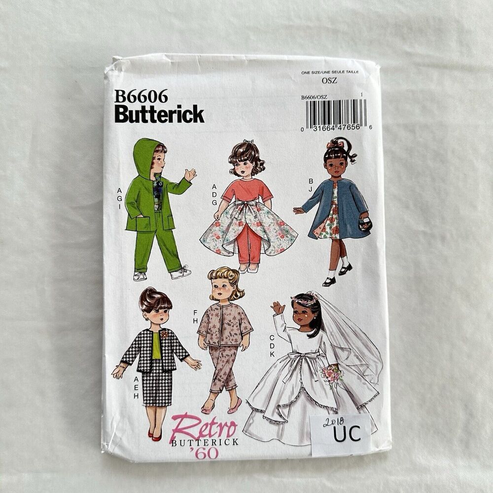Butterick 6606  Sewing  Pattern 18" Retro Doll Clothes 1960  UNCUT